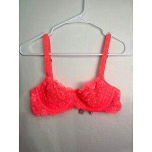 Victorias Secret Dream Angels Neon‎ Pink Lace Unlined Demi Bra 34B LOVE Straps